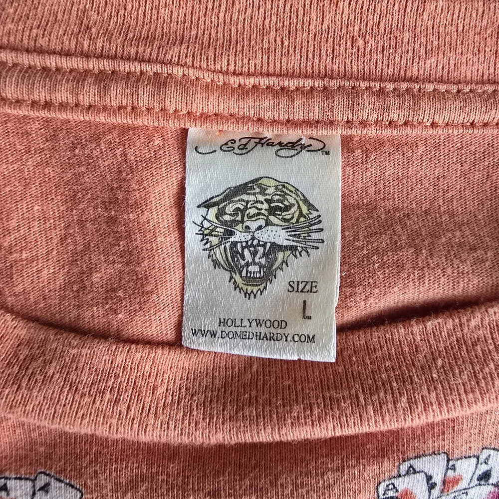Ed Hardy Coral Pink and Olive Green Long Sleeve Layered Tee - Picture 13 of 14